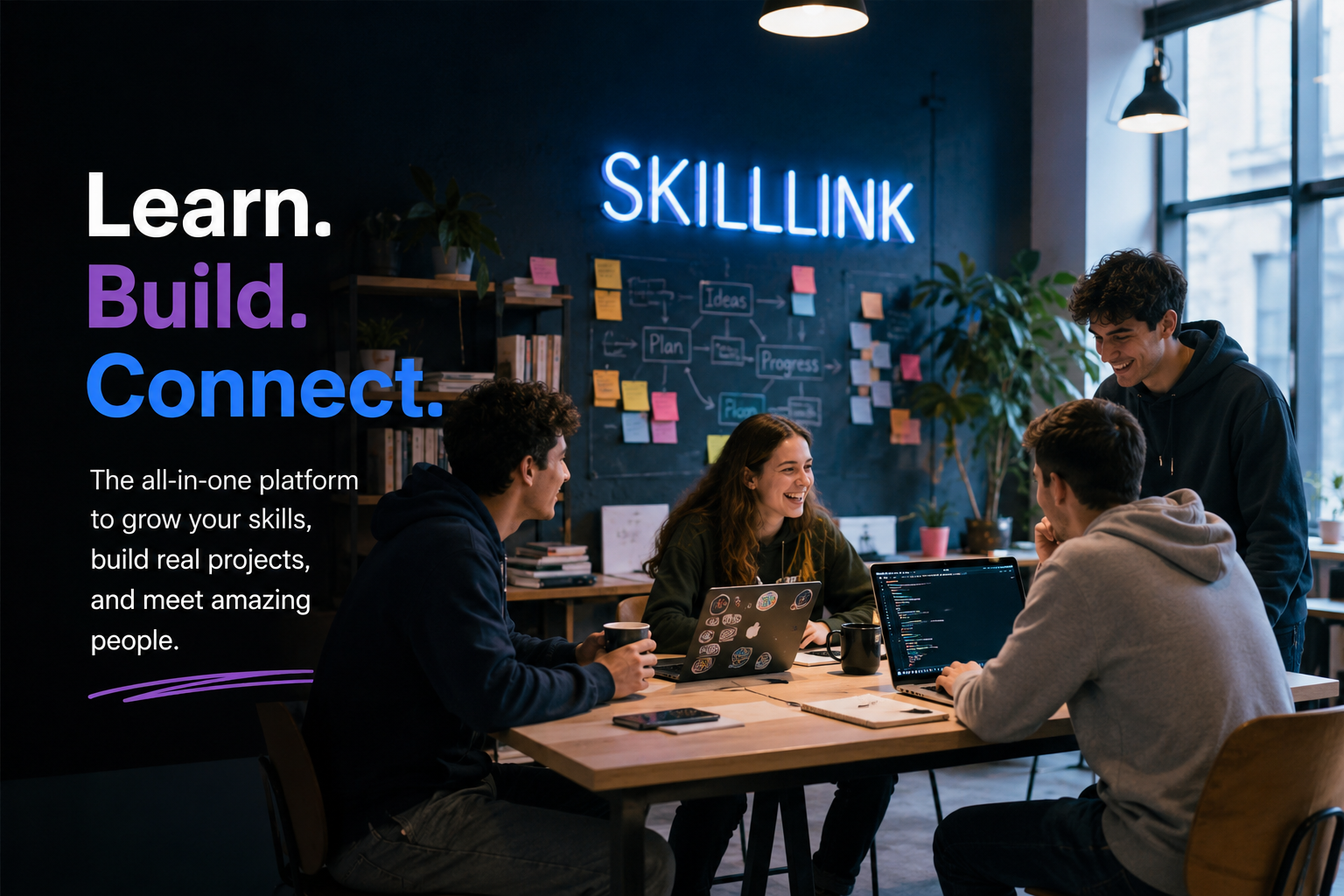 A group of young developers collaborating on a project